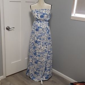 Old Navy- Blue & White Floral Strapless Long Dress